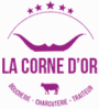 Logo violet La Corne d’Or avec étoiles et vache pour la boucherie, charcuterie et traiteur artisanal.